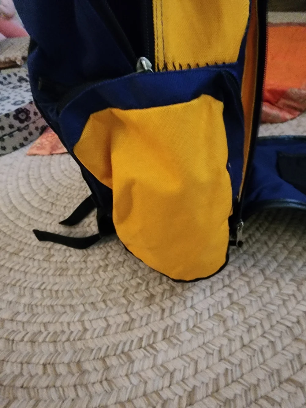 Y2k 90s TMS Blue and‎ Yellow Colorblock Backpack Multiple Pockets